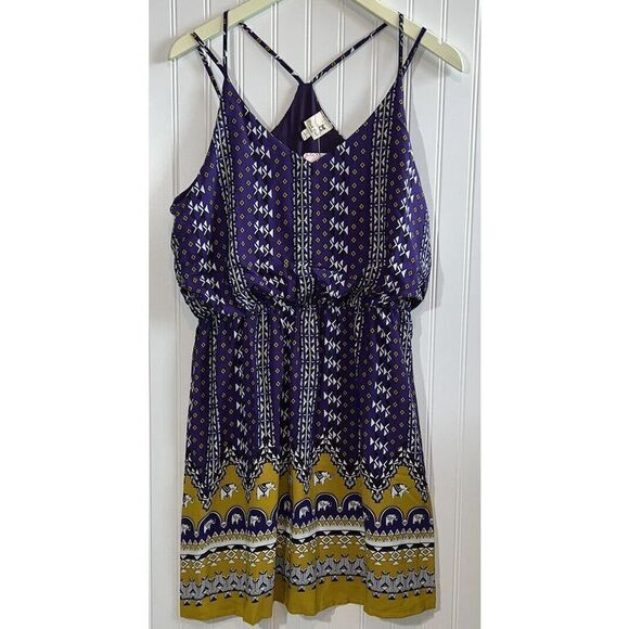 Pink Owl Diamond Print Dress Dress Women’s Large Purple Gold Multi Strap Lined - Picture 1 of 7